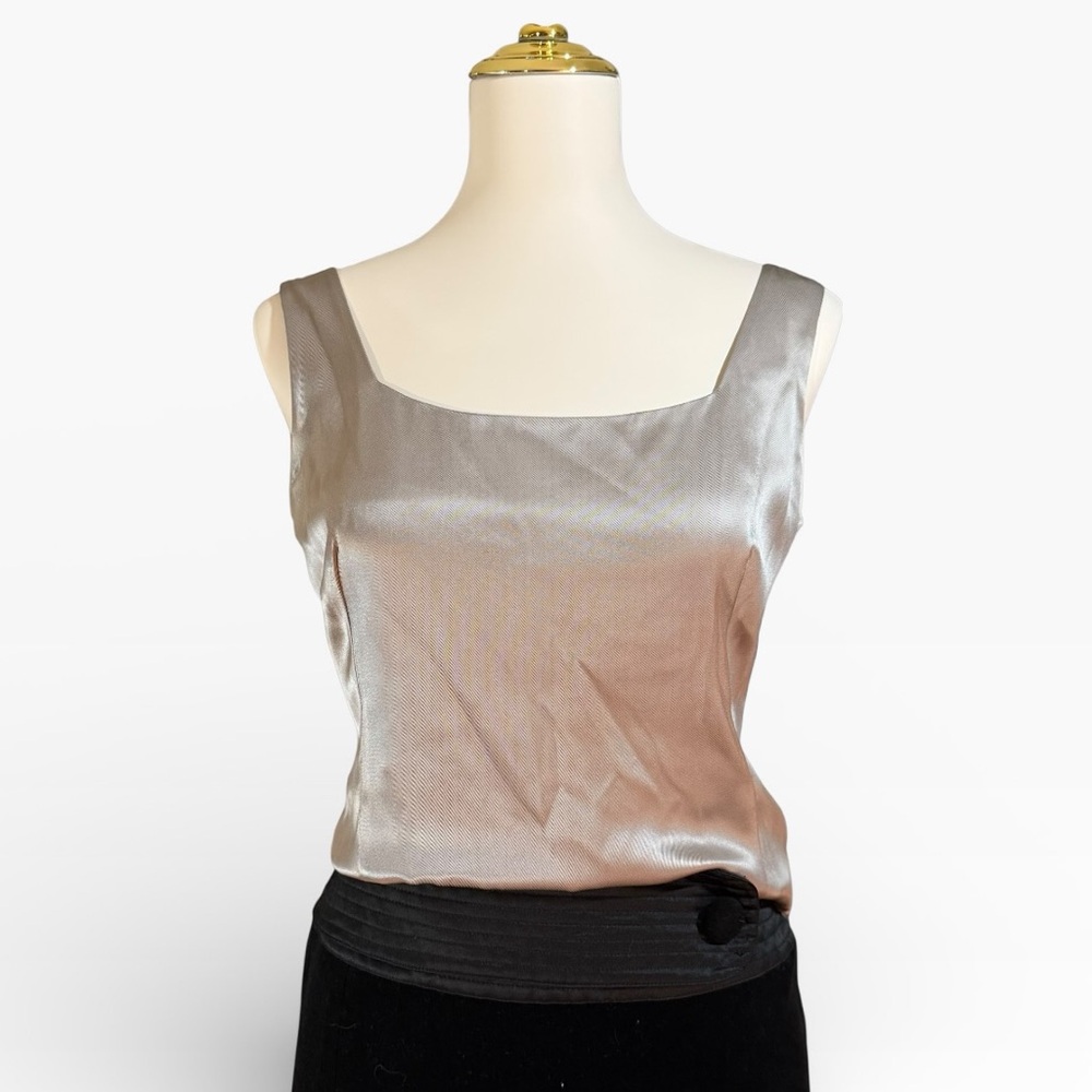 Akris 100% Silk Sleeveless Shell Top Silver Square Neck Side Zip Size US 8 - Picture 8 of 11